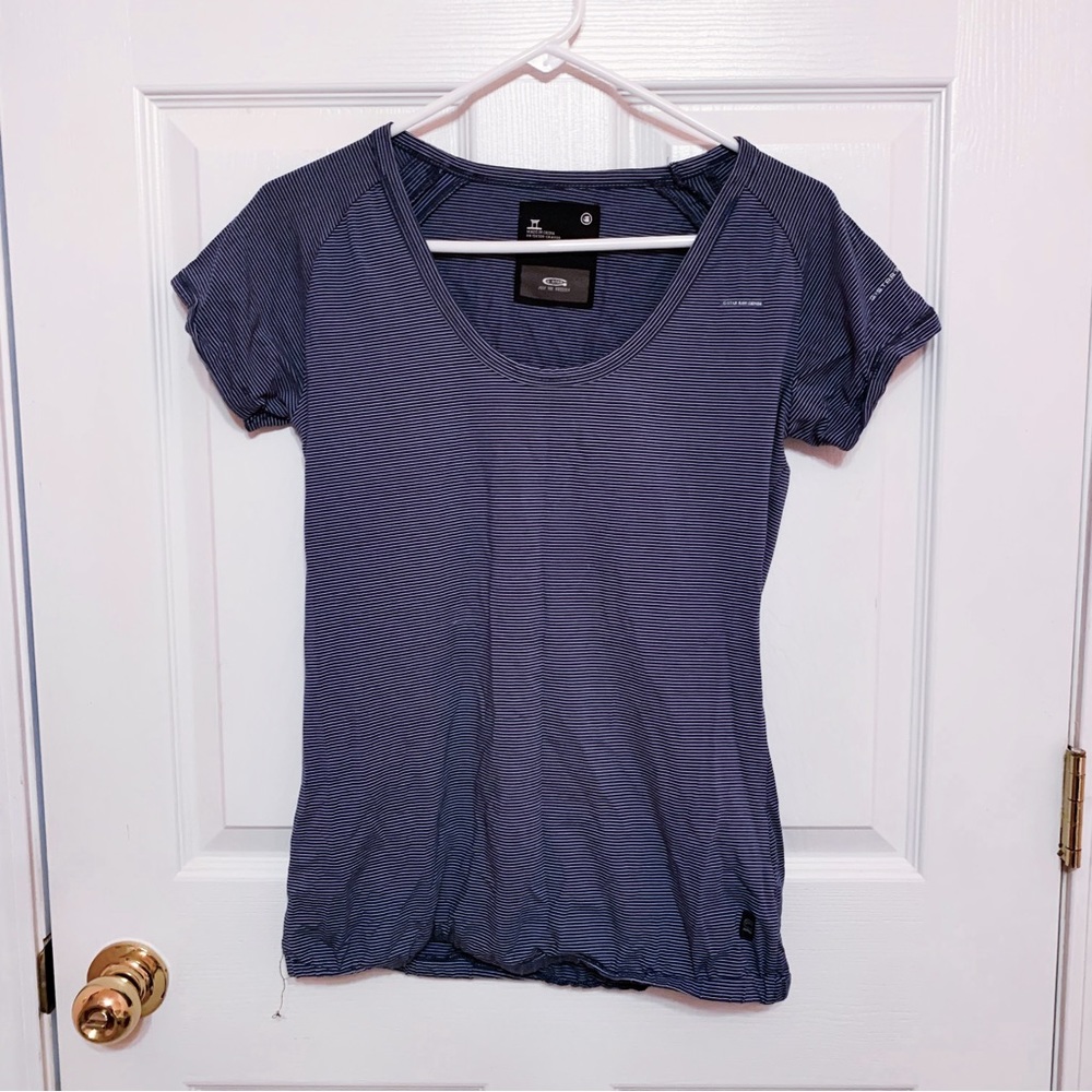 Blue and white striped t-shirt